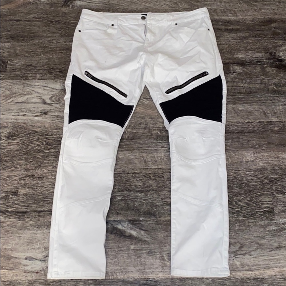 Black and White Men’s Moto skinny flex jea…
